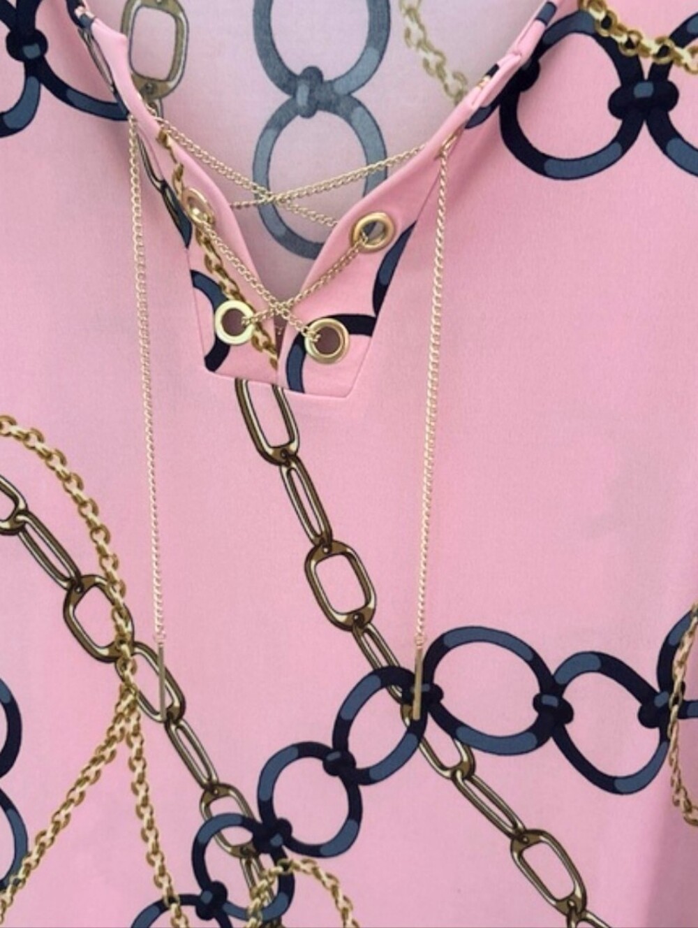 JM Collection Pink Chain-Print V-Neck Tunic